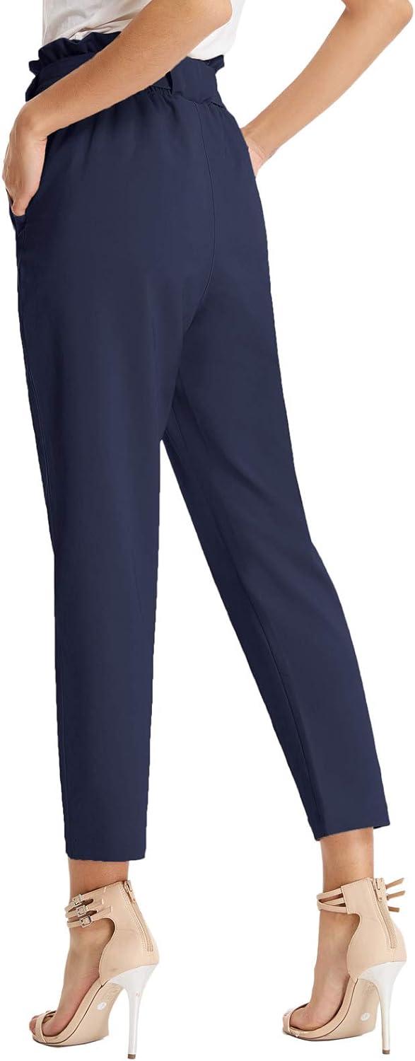 imageGRACE KARIN Womens Hight Waisted Work Pants Cropped Paper Bag Business Casual Pants with PocketsNavy Blue