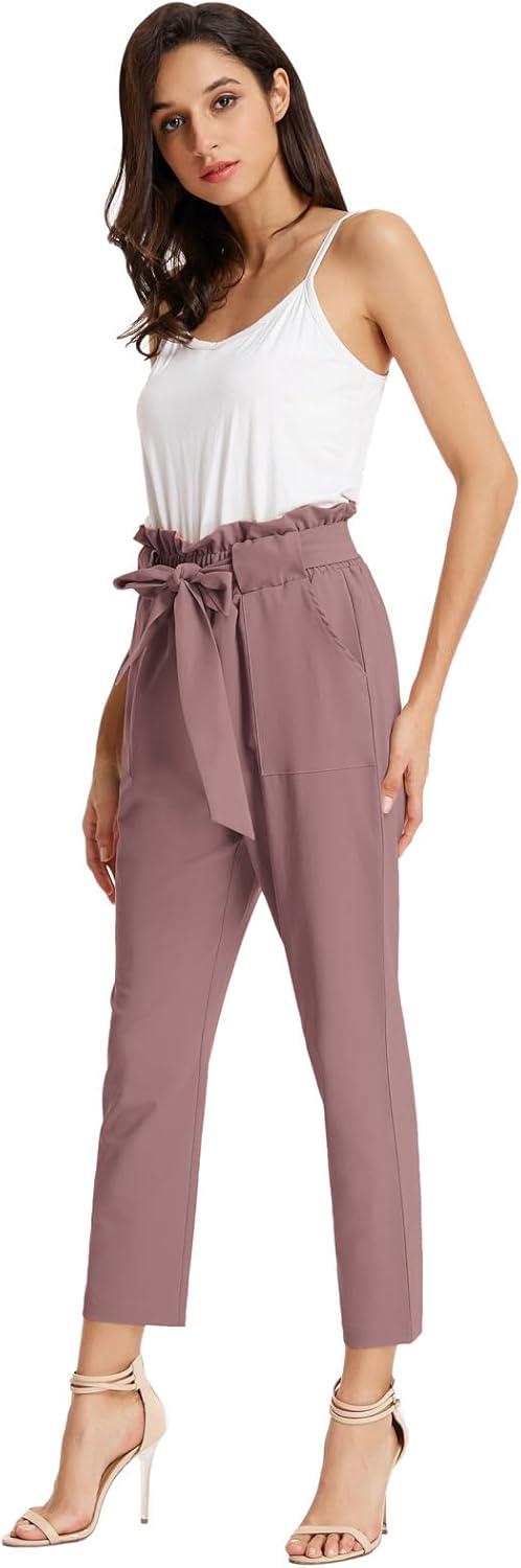 imageGRACE KARIN Womens Hight Waisted Work Pants Cropped Paper Bag Business Casual Pants with PocketsPuce