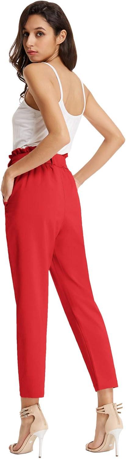 imageGRACE KARIN Womens Hight Waisted Work Pants Cropped Paper Bag Business Casual Pants with PocketsRed