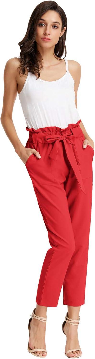 imageGRACE KARIN Womens Hight Waisted Work Pants Cropped Paper Bag Business Casual Pants with PocketsRed