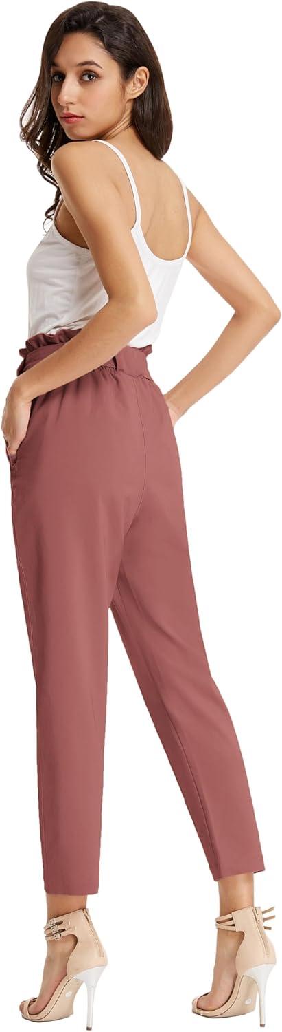 imageGRACE KARIN Womens Hight Waisted Work Pants Cropped Paper Bag Business Casual Pants with PocketsSalmon Pink