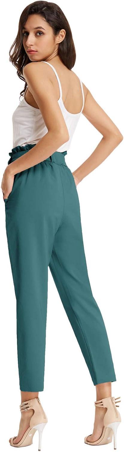 imageGRACE KARIN Womens Hight Waisted Work Pants Cropped Paper Bag Business Casual Pants with PocketsTeal Blue