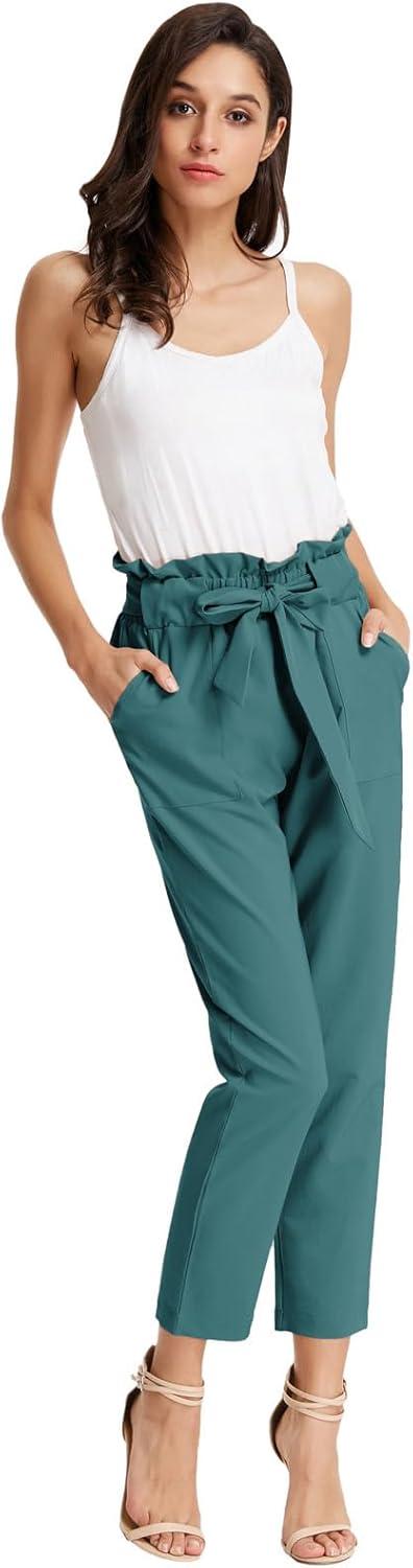 imageGRACE KARIN Womens Hight Waisted Work Pants Cropped Paper Bag Business Casual Pants with PocketsTeal Blue
