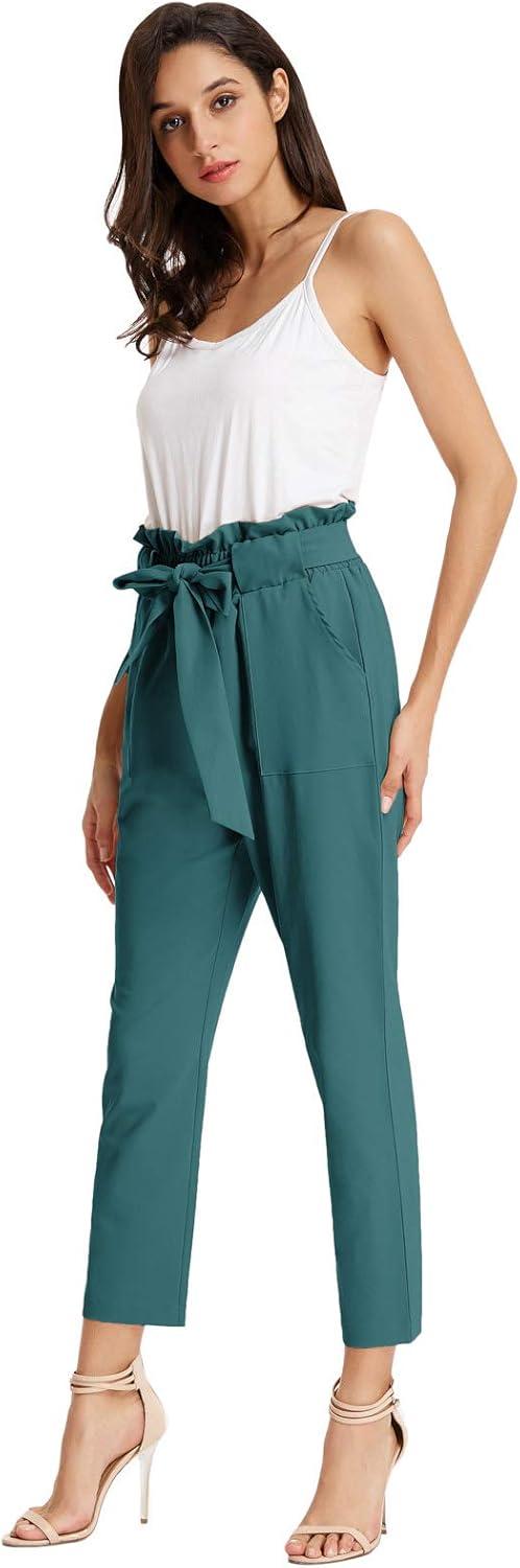 imageGRACE KARIN Womens Hight Waisted Work Pants Cropped Paper Bag Business Casual Pants with PocketsTeal Blue