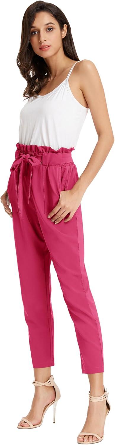 imageGRACE KARIN Womens Hight Waisted Work Pants Cropped Paper Bag Business Casual Pants with PocketsUpdatehot Pink