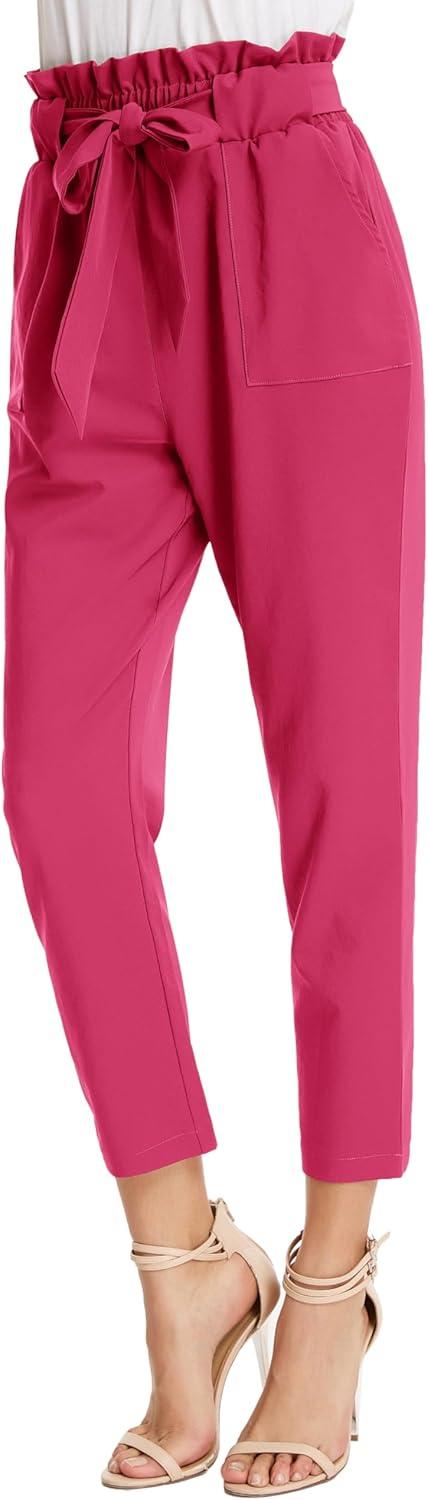 imageGRACE KARIN Womens Hight Waisted Work Pants Cropped Paper Bag Business Casual Pants with PocketsUpdatehot Pink