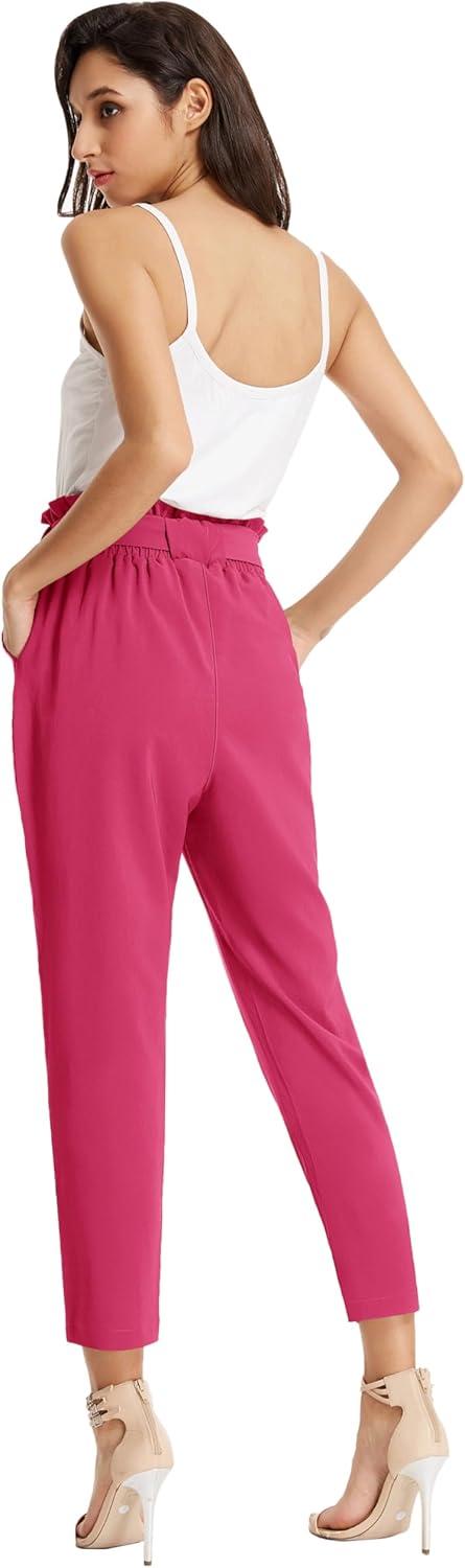 imageGRACE KARIN Womens Hight Waisted Work Pants Cropped Paper Bag Business Casual Pants with PocketsUpdatehot Pink