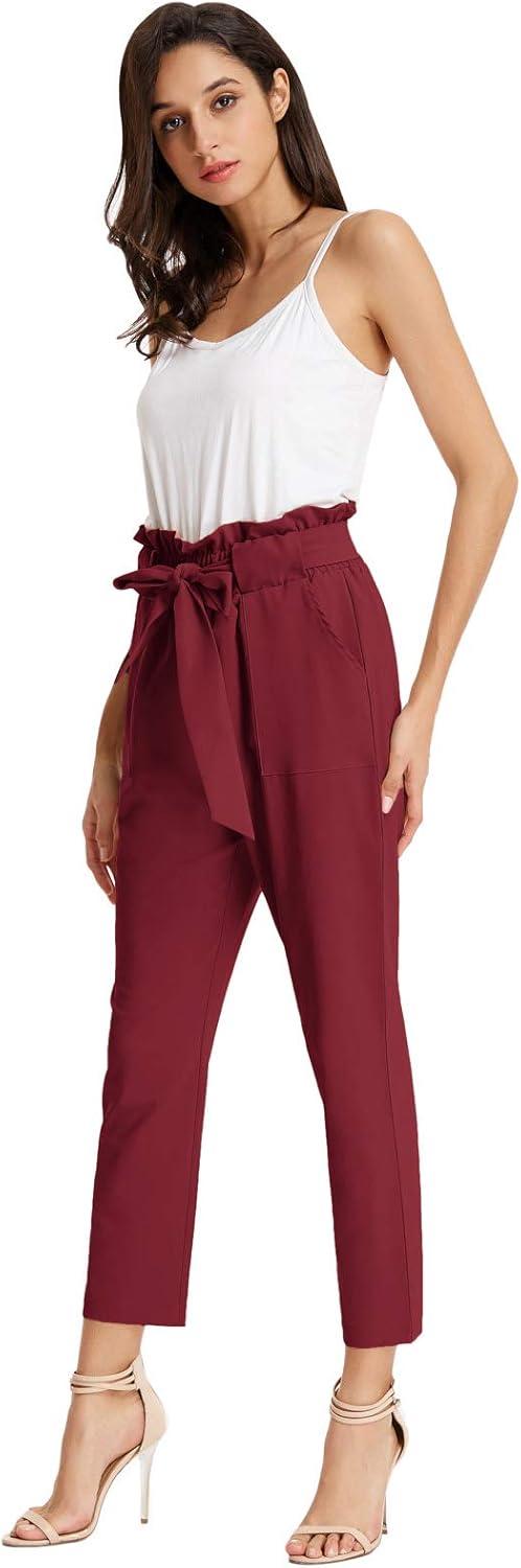 imageGRACE KARIN Womens Hight Waisted Work Pants Cropped Paper Bag Business Casual Pants with PocketsWine