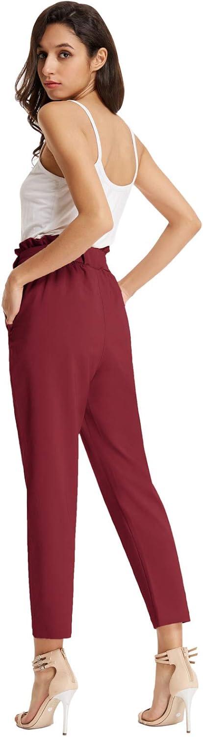 imageGRACE KARIN Womens Hight Waisted Work Pants Cropped Paper Bag Business Casual Pants with PocketsWine