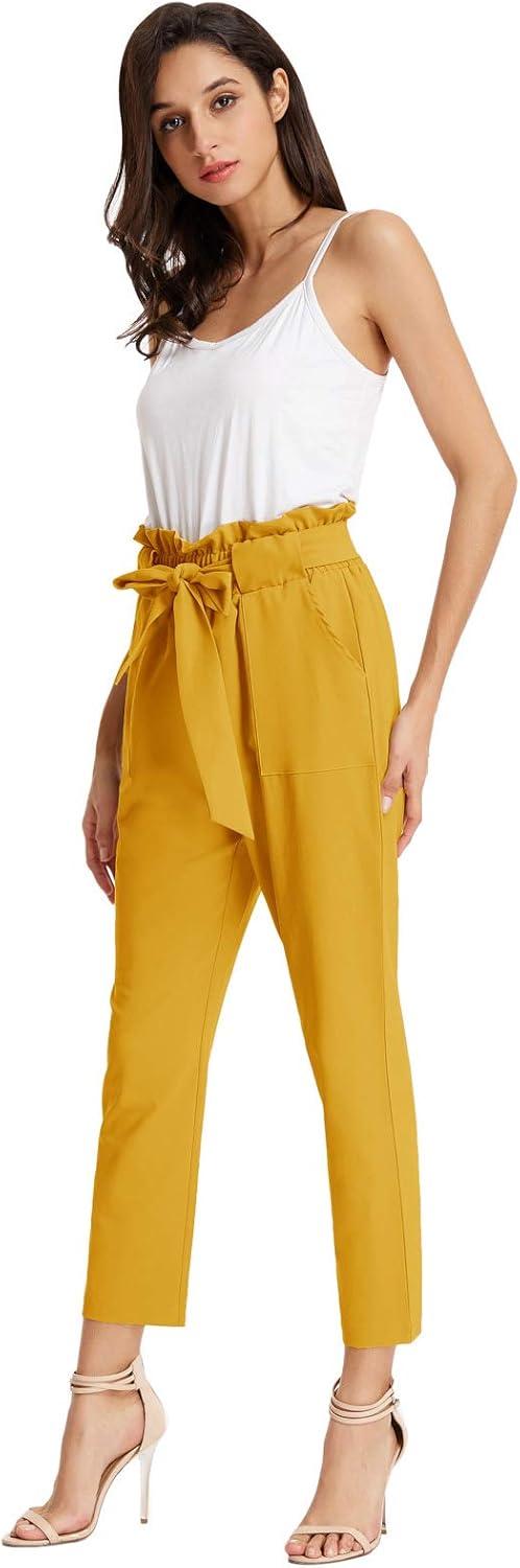 imageGRACE KARIN Womens Hight Waisted Work Pants Cropped Paper Bag Business Casual Pants with PocketsYellow