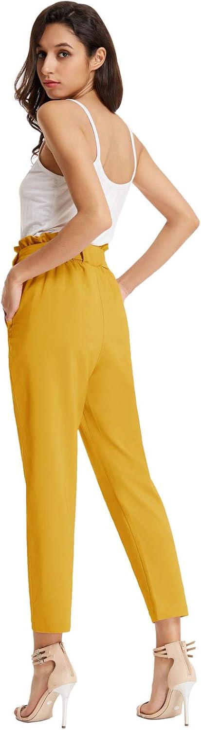 imageGRACE KARIN Womens Hight Waisted Work Pants Cropped Paper Bag Business Casual Pants with PocketsYellow