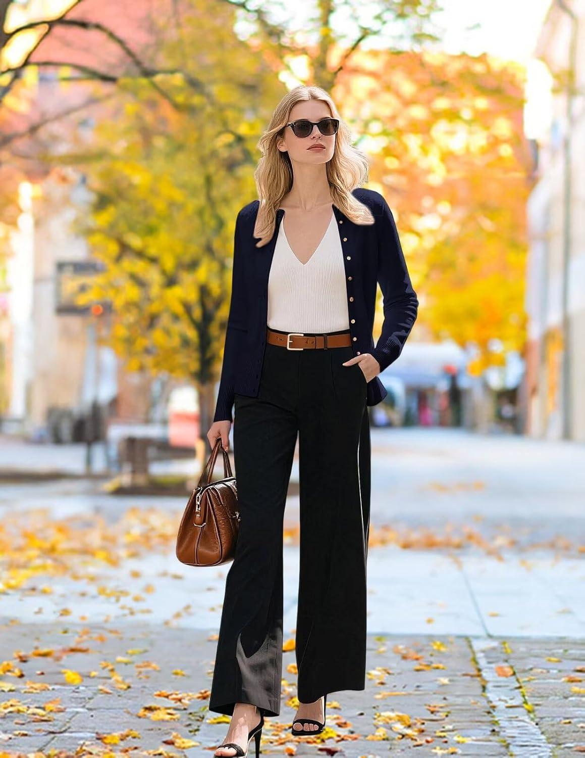 imageGRACE KARIN Womens Lightweight Fall Cardigan Long Sleeve Knit Crop Sweater Trendy Button Open Front Crewneck JacketNavy Blue