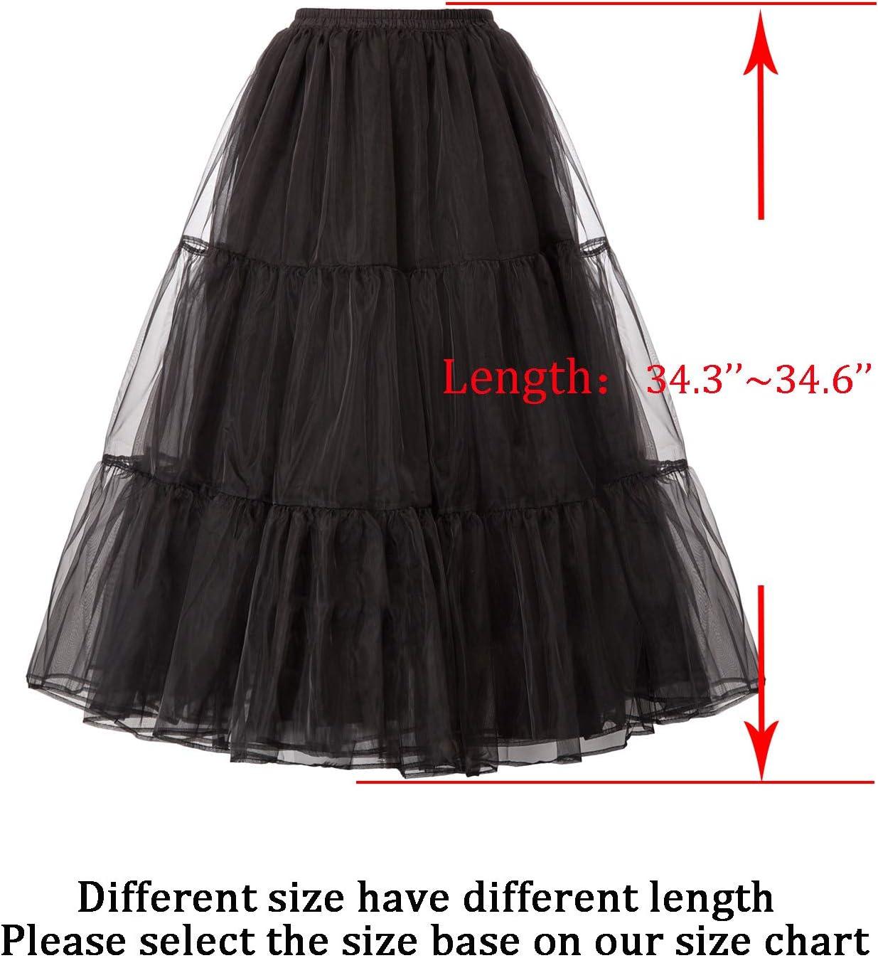 imageGRACE KARIN Womens Long Petticoat Crinoline Underskirt for Long Dress Mid Length Wedding PetticoatBlack