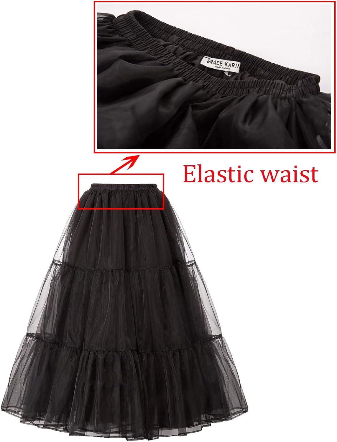 imageGRACE KARIN Womens Long Petticoat Crinoline Underskirt for Long Dress Mid Length Wedding PetticoatBlack