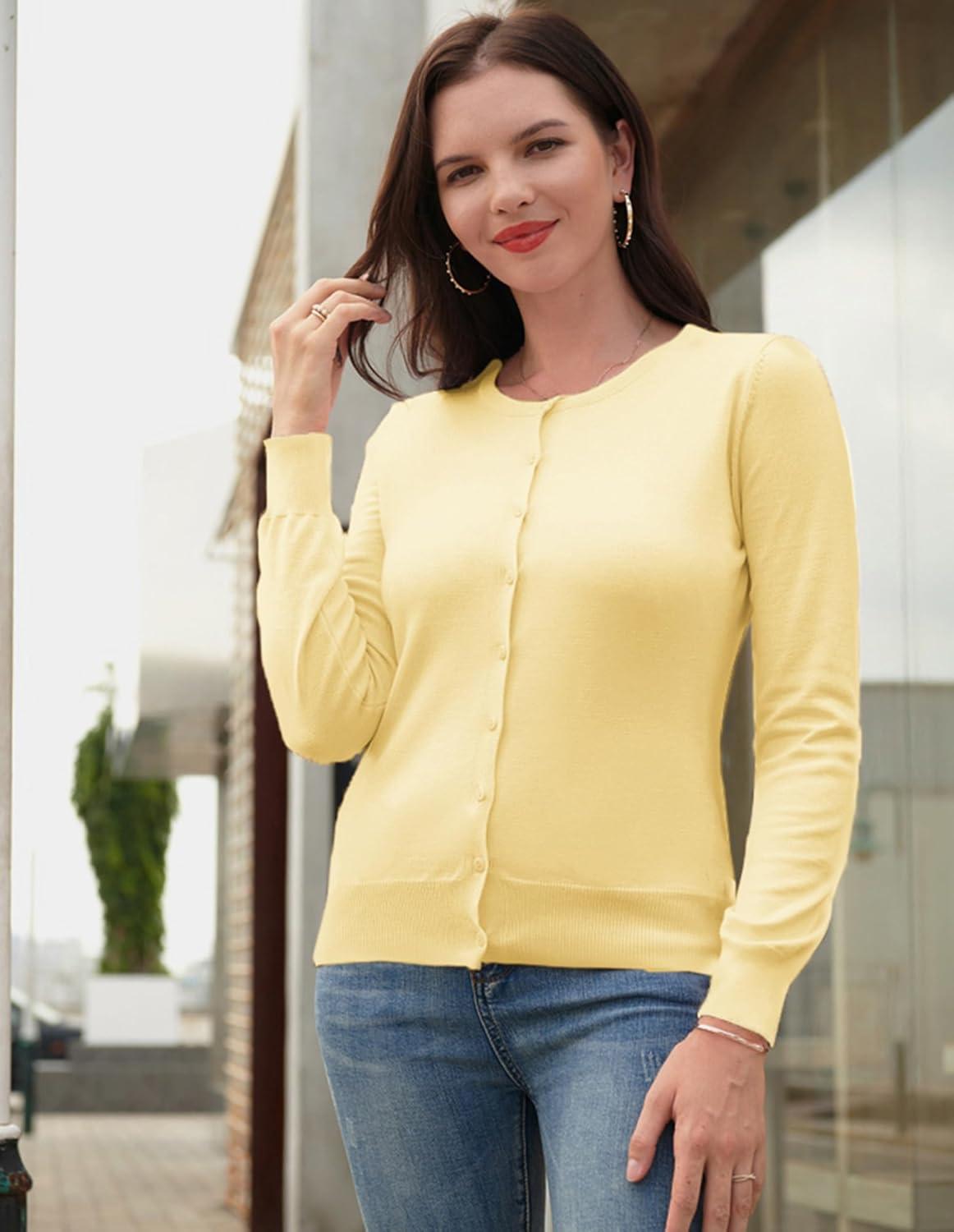 imageGRACE KARIN Womens Long Sleeve Knit Cardigan Sweaters Casual Dressy Open Front Button Down Cardigans Spring OutfitsButter Yellow