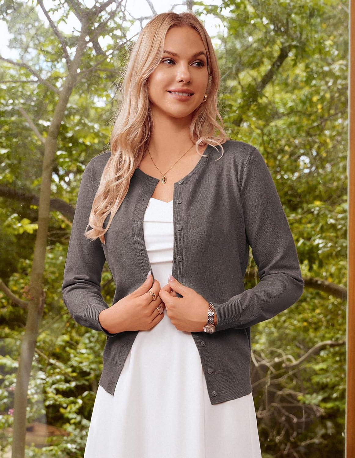 imageGRACE KARIN Womens Long Sleeve Knit Cardigan Sweaters Casual Dressy Open Front Button Down Cardigans Spring OutfitsGrayishbrown