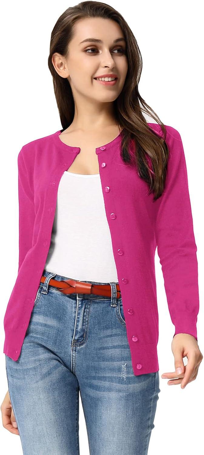 imageGRACE KARIN Womens Long Sleeve Knit Cardigan Sweaters Casual Dressy Open Front Button Down Cardigans Spring OutfitsPink22