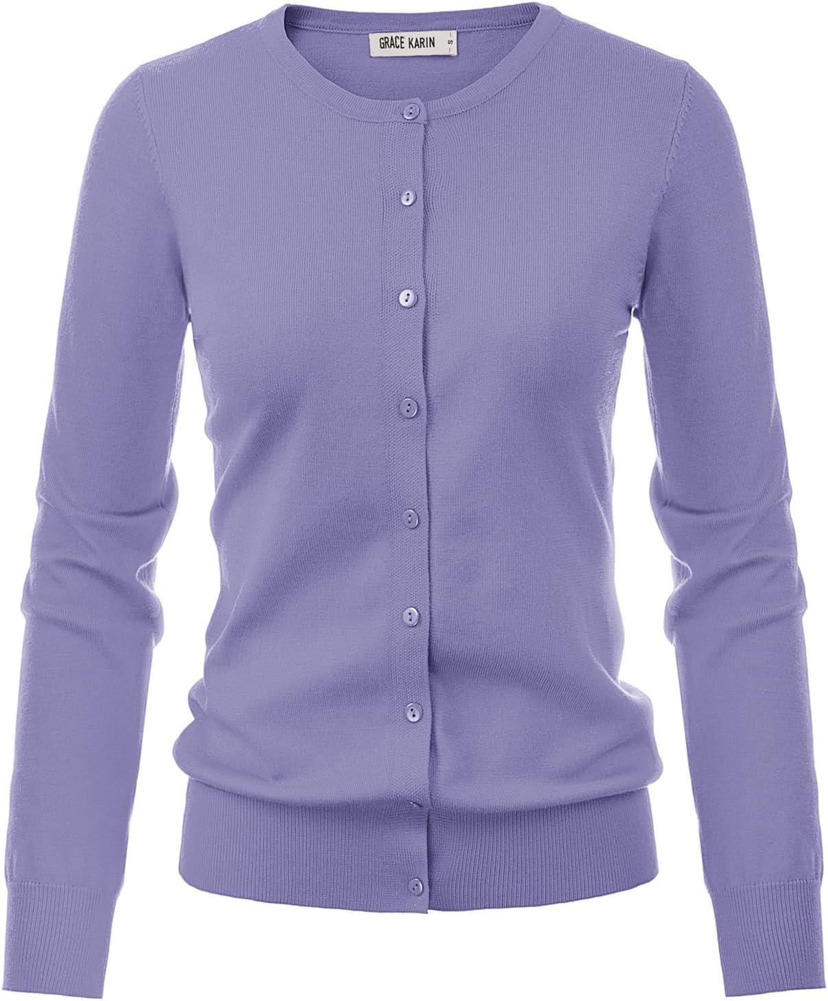 imageGRACE KARIN Womens Long Sleeve Knit Cardigan Sweaters Casual Dressy Open Front Button Down Cardigans Spring OutfitsPurple