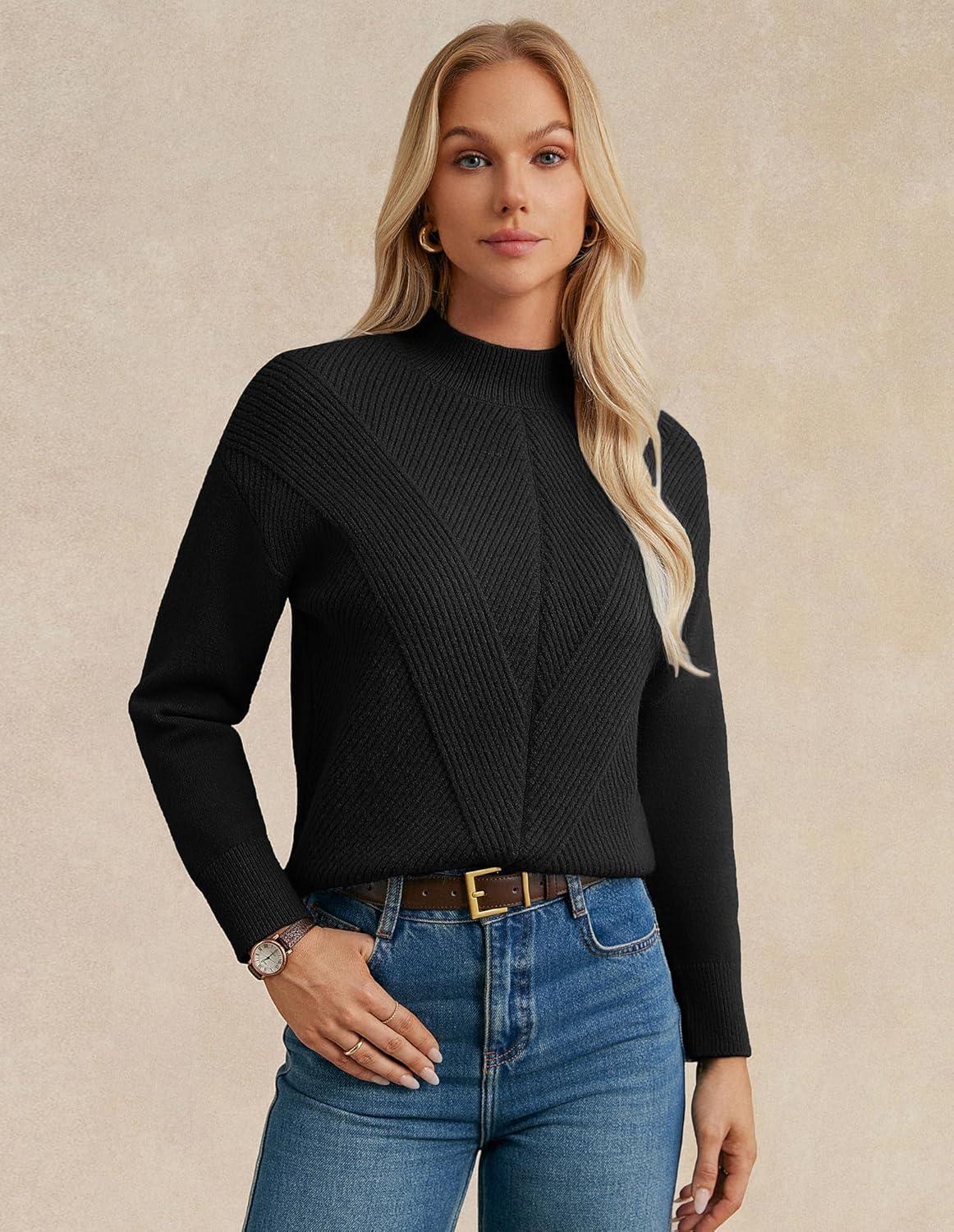 imageGRACE KARIN Womens Mock Neck Long Sleeve Sweater Early Fall Outfits 2025 Warm Sweater TopsBlack