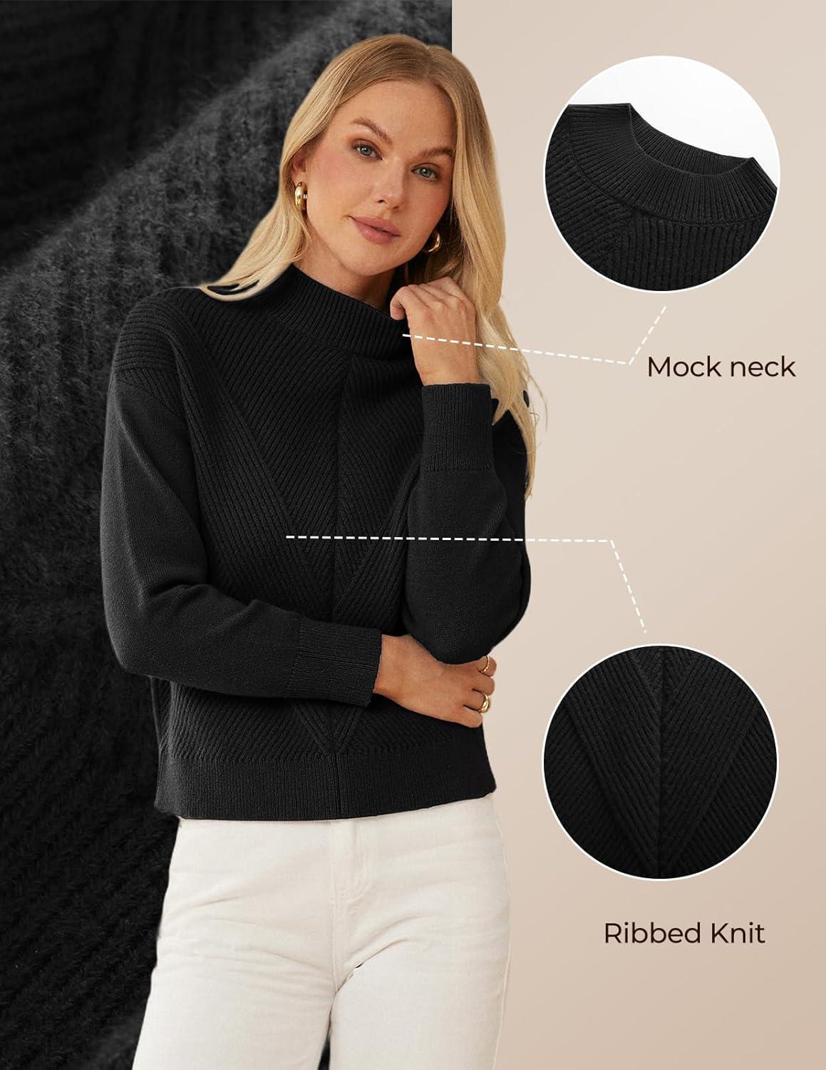 imageGRACE KARIN Womens Mock Neck Long Sleeve Sweater Early Fall Outfits 2025 Warm Sweater TopsBlack