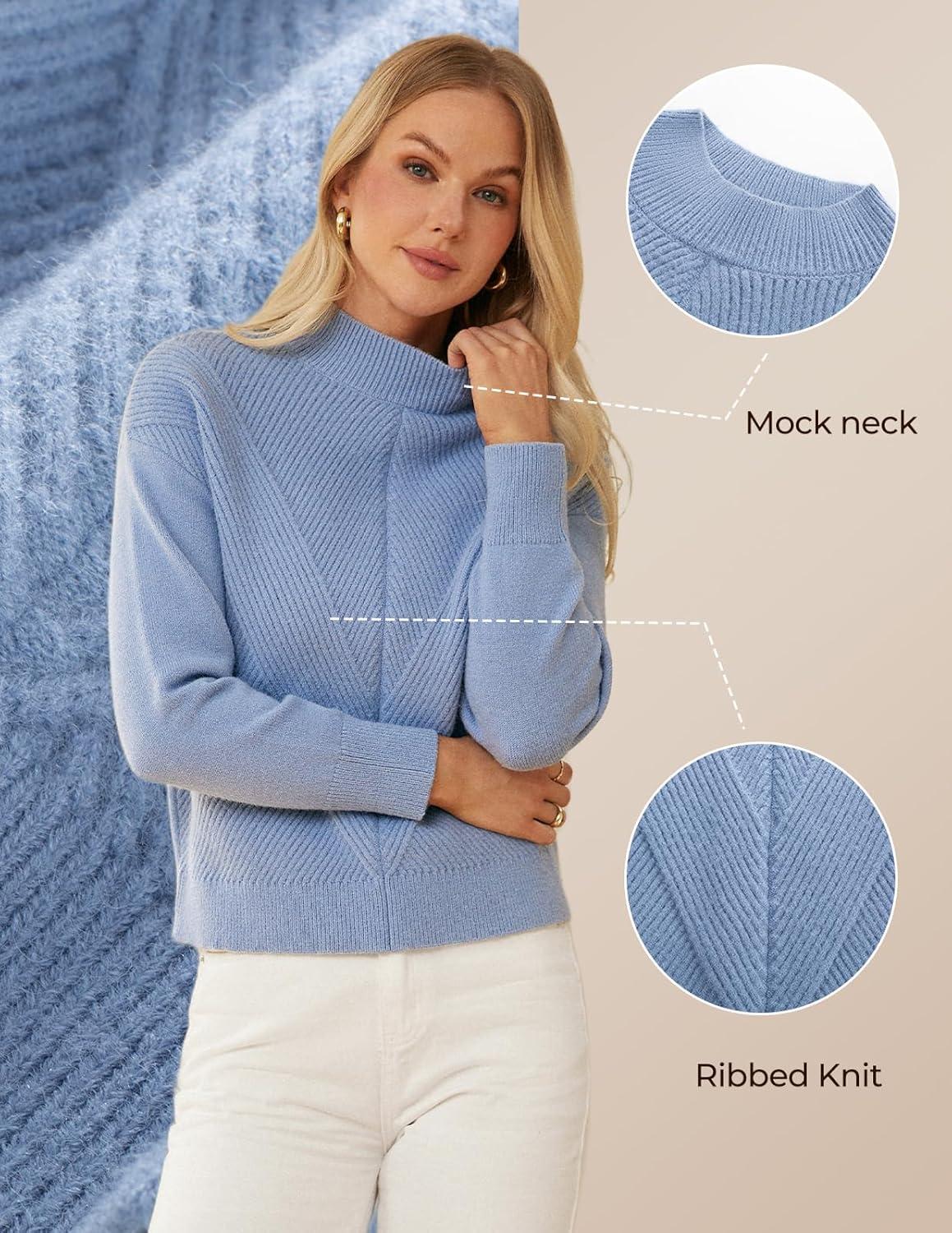 imageGRACE KARIN Womens Mock Neck Long Sleeve Sweater Early Fall Outfits 2025 Warm Sweater TopsBlue