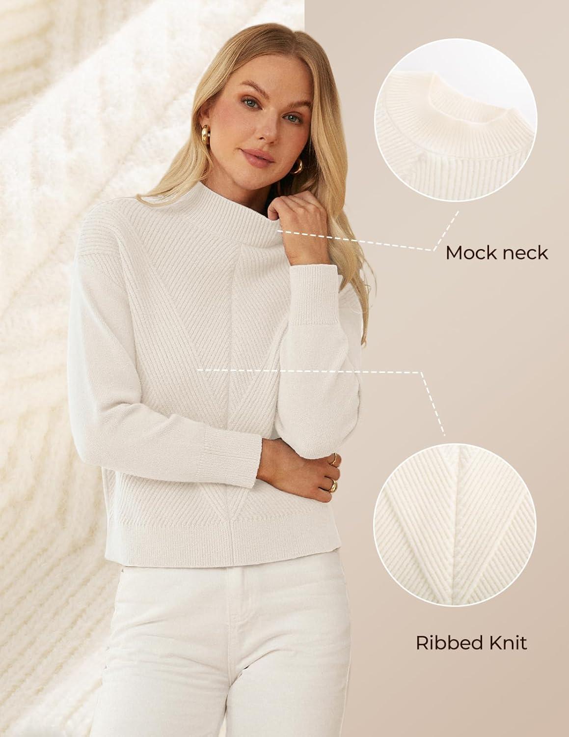 imageGRACE KARIN Womens Mock Neck Long Sleeve Sweater Early Fall Outfits 2025 Warm Sweater TopsWhite