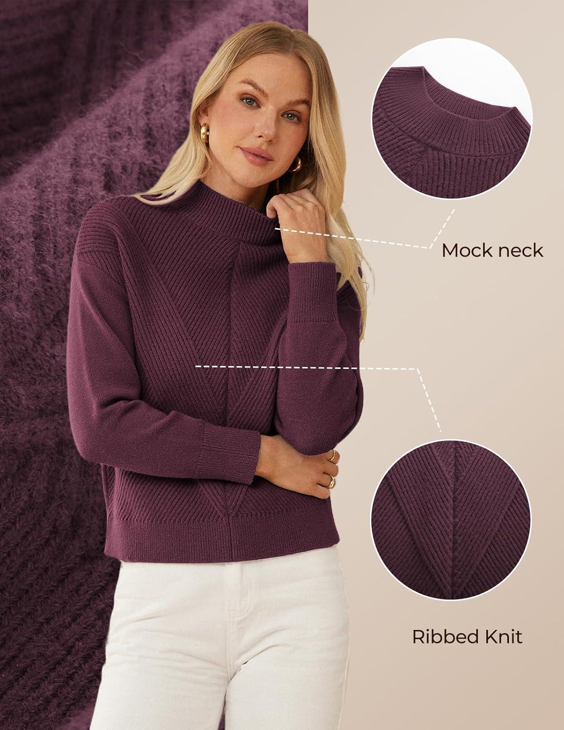 imageGRACE KARIN Womens Mock Neck Long Sleeve Sweater Early Fall Outfits 2025 Warm Sweater TopsWine Red