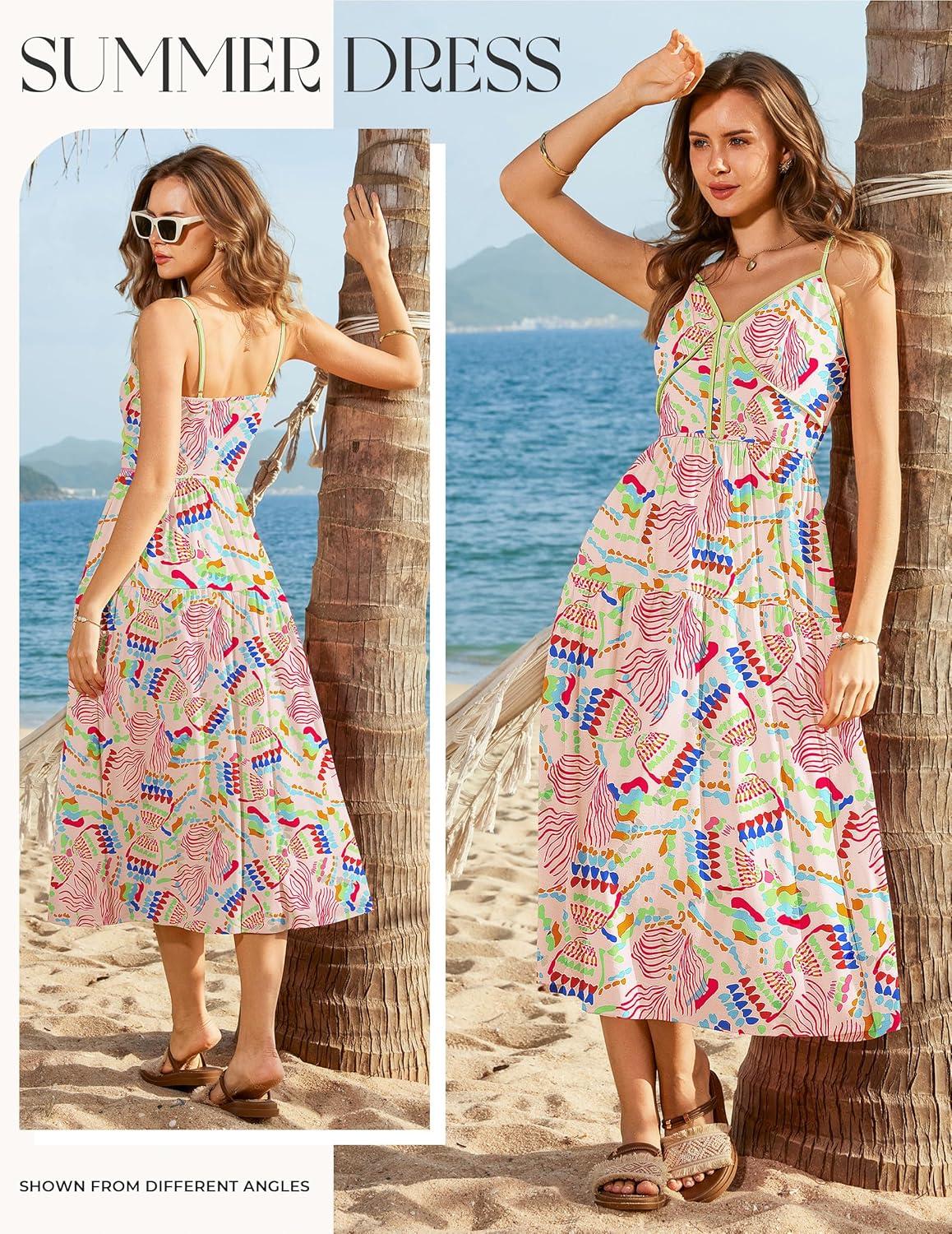 imageGRACE KARIN Womens Summer Floral Maxi Dresses 2026 Spaghetti Strap Wedding Guest Resort Wear Boho Beach Vacation SundressesApricot Red Floral
