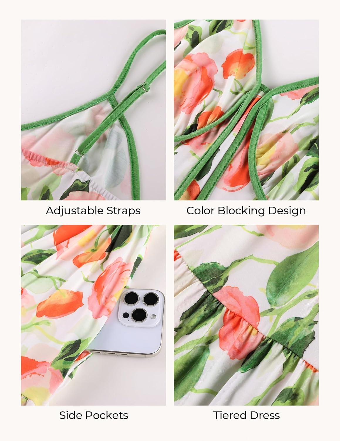 imageGRACE KARIN Womens Summer Floral Maxi Dresses 2026 Spaghetti Strap Wedding Guest Resort Wear Boho Beach Vacation SundressesPink Green Floral