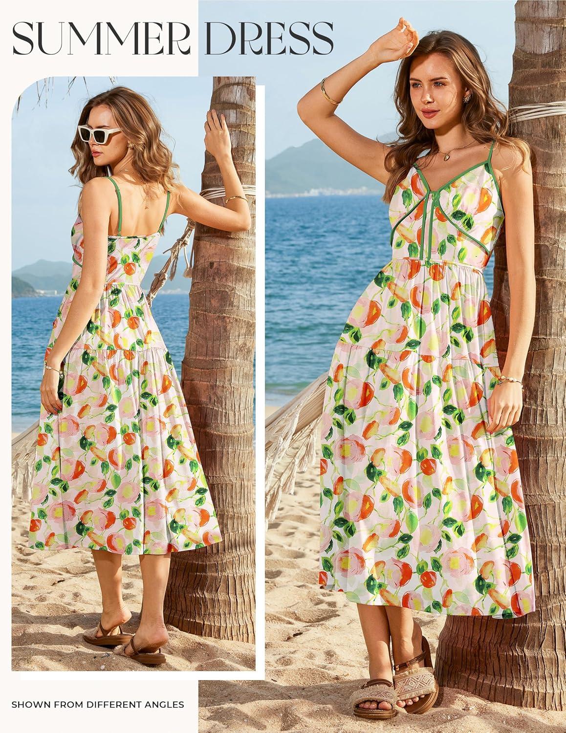 imageGRACE KARIN Womens Summer Floral Maxi Dresses 2026 Spaghetti Strap Wedding Guest Resort Wear Boho Beach Vacation SundressesPink Green Floral