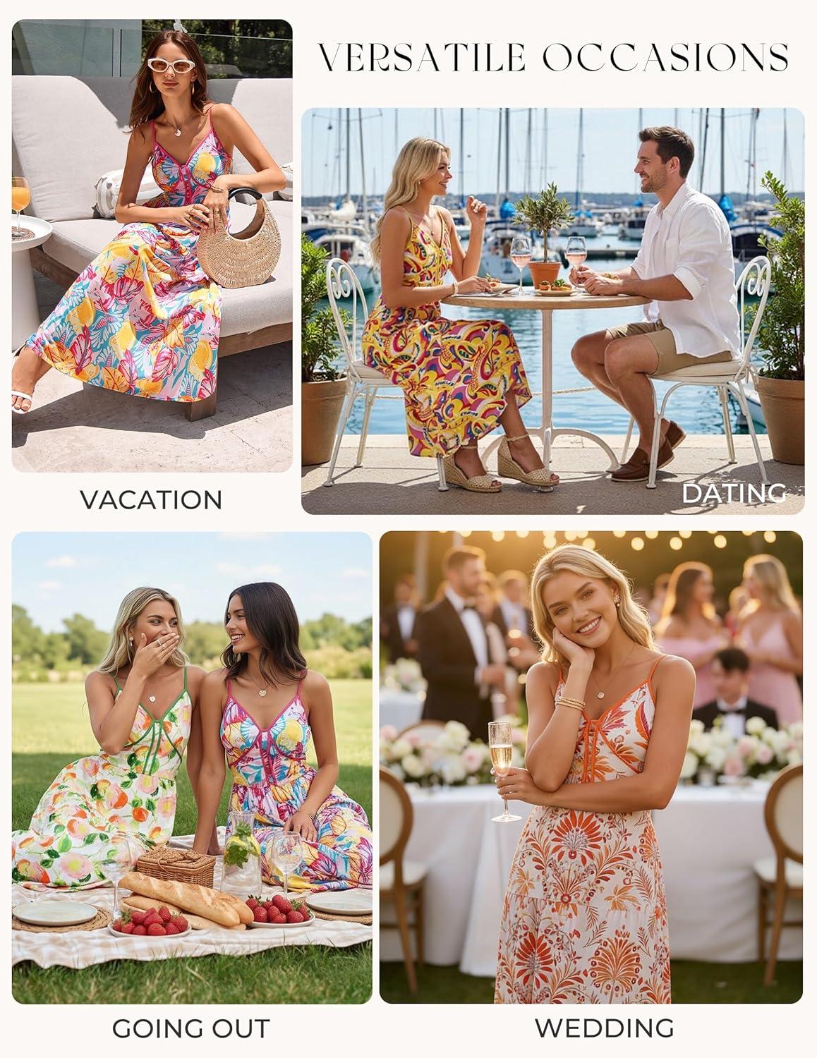 imageGRACE KARIN Womens Summer Floral Maxi Dresses 2026 Spaghetti Strap Wedding Guest Resort Wear Boho Beach Vacation SundressesRose Yellow Floral