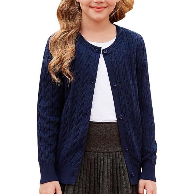 imageGRACE KARIN Girls Cardigan Button Front Cable Knitted School Uniform Sweater for 612 YearsNavy Blue