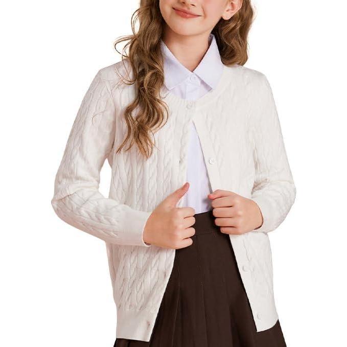 imageGRACE KARIN Girls Cardigan Button Front Cable Knitted School Uniform Sweater for 612 YearsWhite