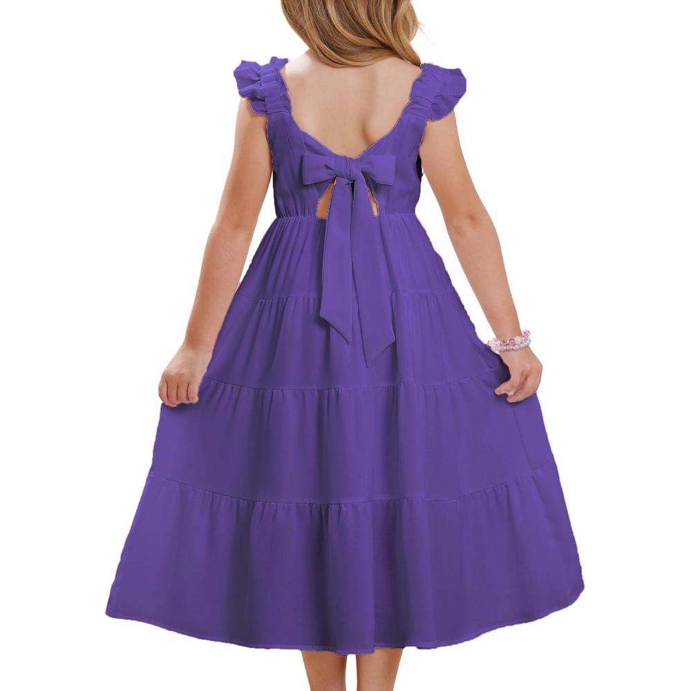 imageGRACE KARIN Girls Dress Summer Tie Back Party Dress Ruffle Sleeve Smoke Tiered Special Occasions Maxi Tween Dresses Size 514Deep Purple