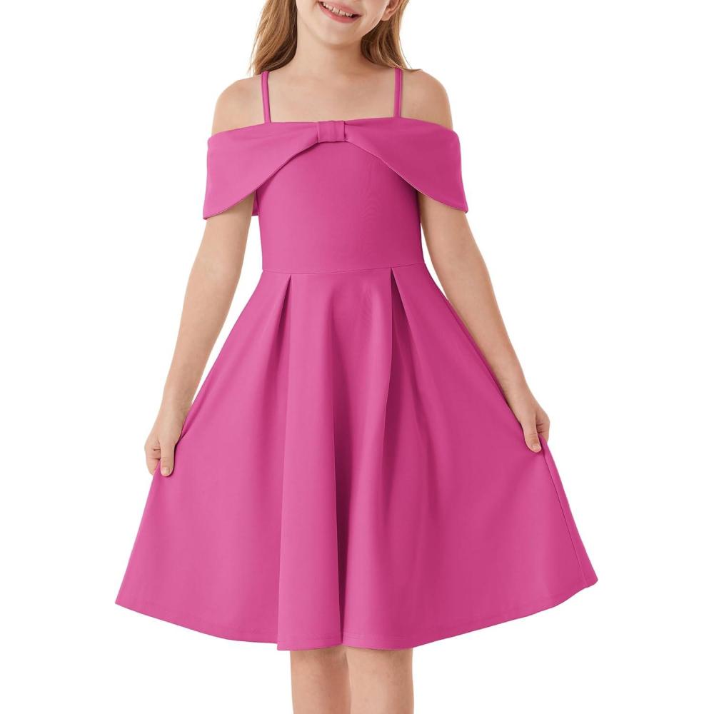 imageGRACE KARIN Girls Elegant Dress Off Shoulder ALine Casual Party Dresses for 614 YearsHot Pink