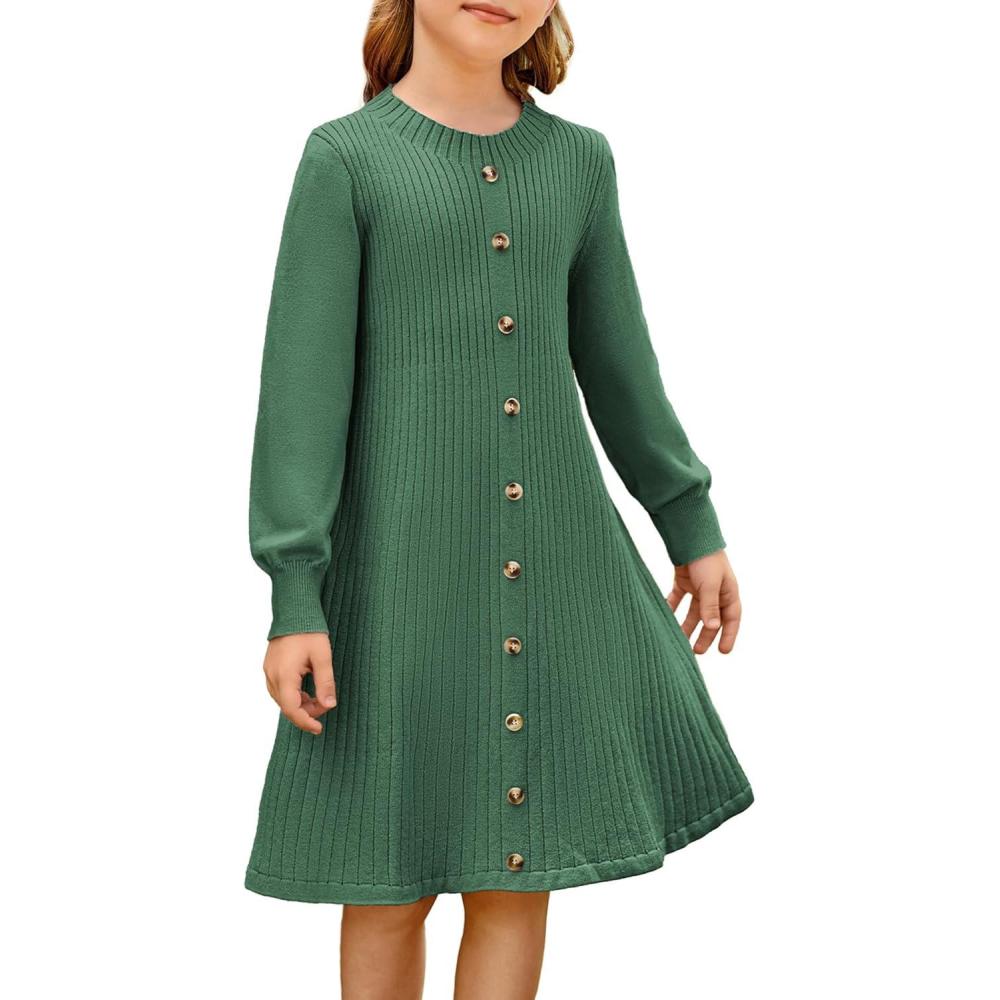 imageGRACE KARIN Girls Fall Sweater Dresses Girl Long Sleeve Winter Dress Kids Knit Casual Formal Dresses Size 614Green