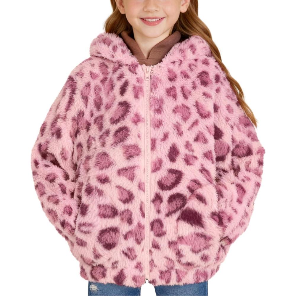 imageGRACE KARIN Girls Fleece Jacket Zip Up Sherpa Coat Kids Fall Hoodie Fuzzy Sweatshirt Size 514Pink Leopard