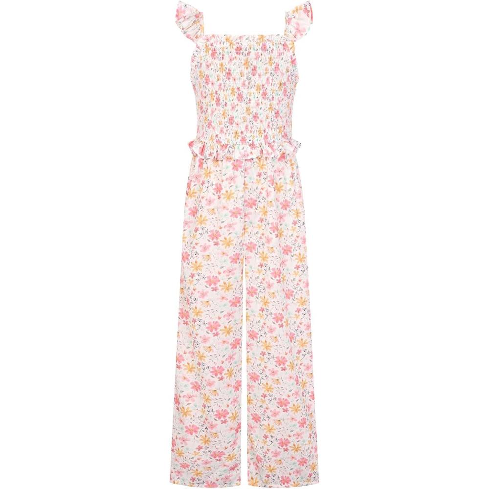 imageGRACE KARIN Girls Floral Jumpsuit Outfits Fashion Hawaiian Casual Ruffle Straight Wide Leg Pants Rompers 714 YearsPinkyellow Floral