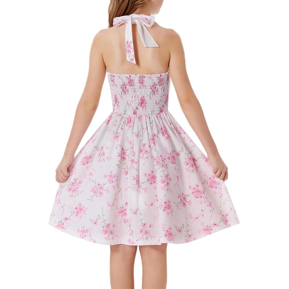 imageGRACE KARIN Girls Floral Summer Dress Spring Holiday Beach Party Sundress Halter Neck Tie Backless Dresses 714 YearsPink