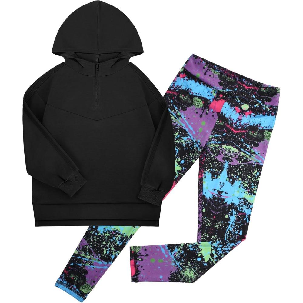 imageGRACE KARIN Girls Hoodie Leggings Set Teen Long Sleeve Fashion Sweatshirts Sweatpant Fall Outfit Winter Clothing 614Black