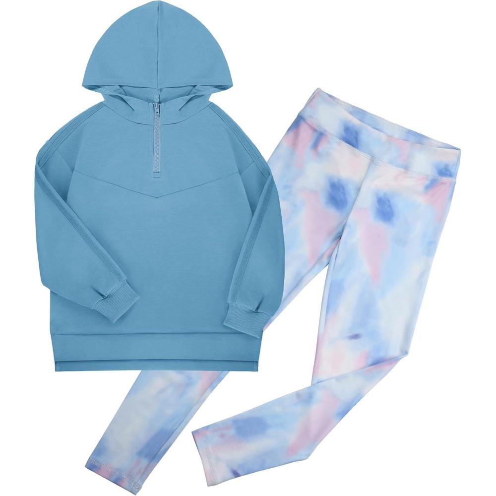 imageGRACE KARIN Girls Hoodie Leggings Set Teen Long Sleeve Fashion Sweatshirts Sweatpant Fall Outfit Winter Clothing 614Dusty Blue
