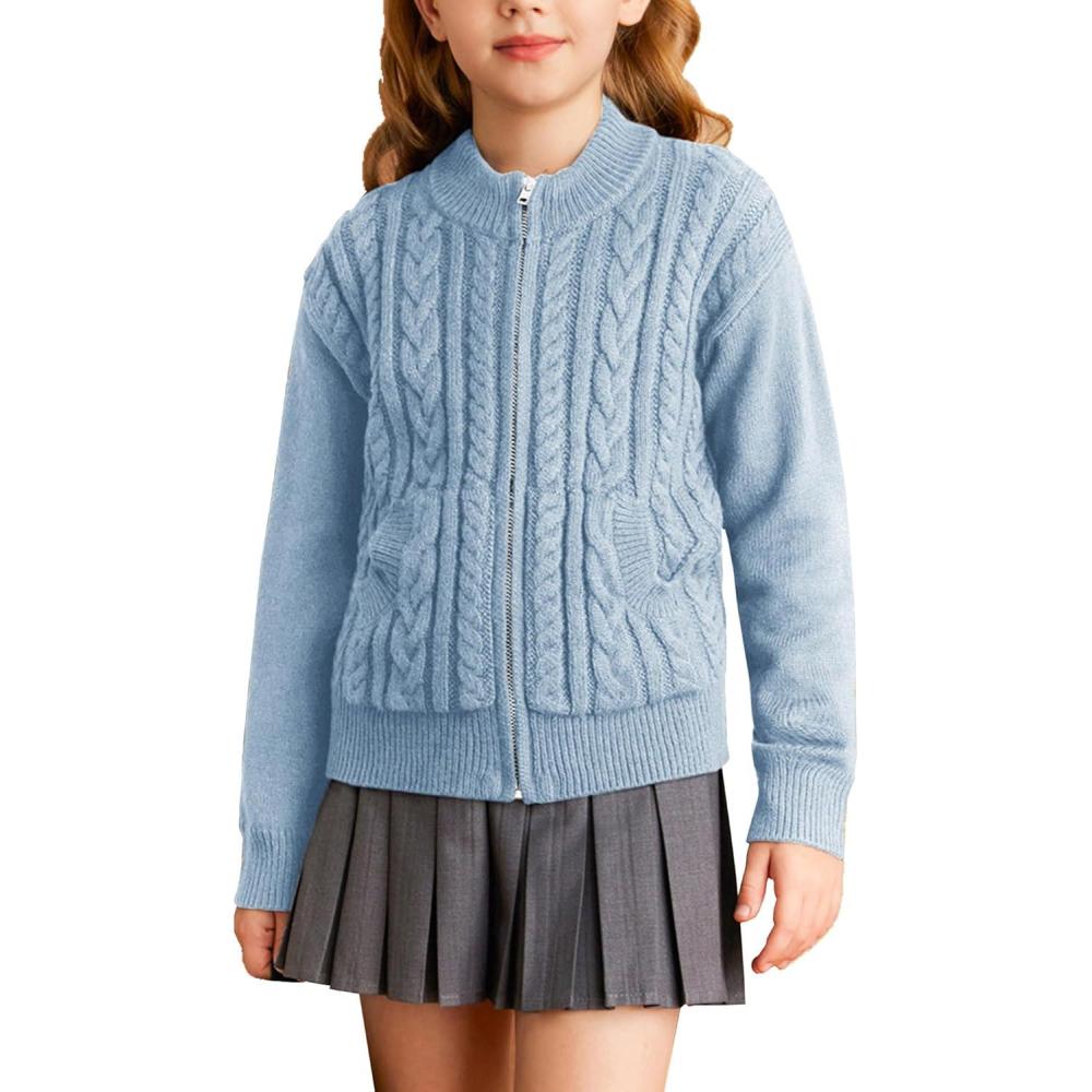 imageGRACE KARIN Girls Knit Cardigan Sweater Zip Long Sleeve Kids School Uniform Fall Jacket Size 614Sky Blue