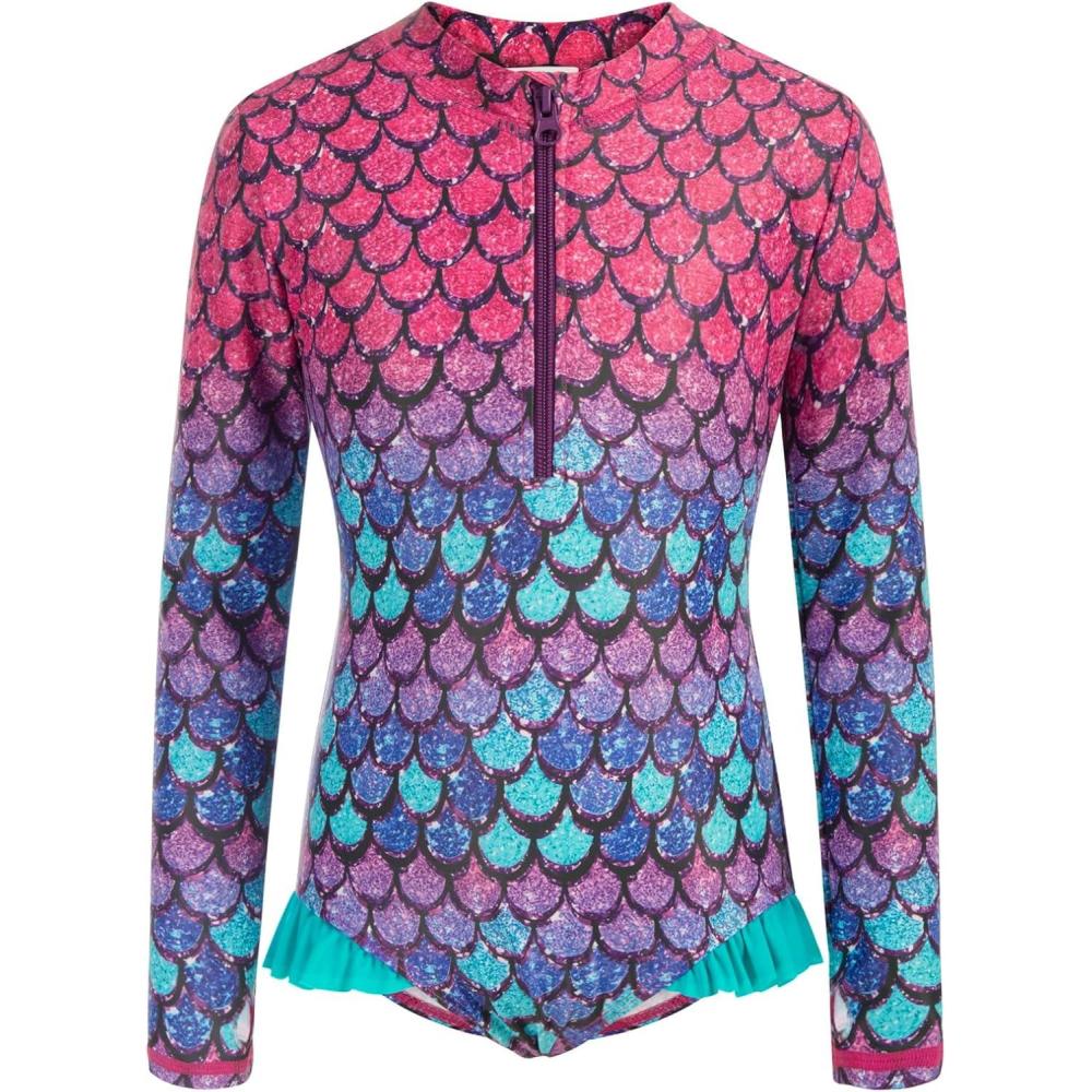 imageGRACE KARIN Girls One Piece Swimsuits Long Sleeve Bathing Suits Swimwear 514YPink Purple Fish Scale