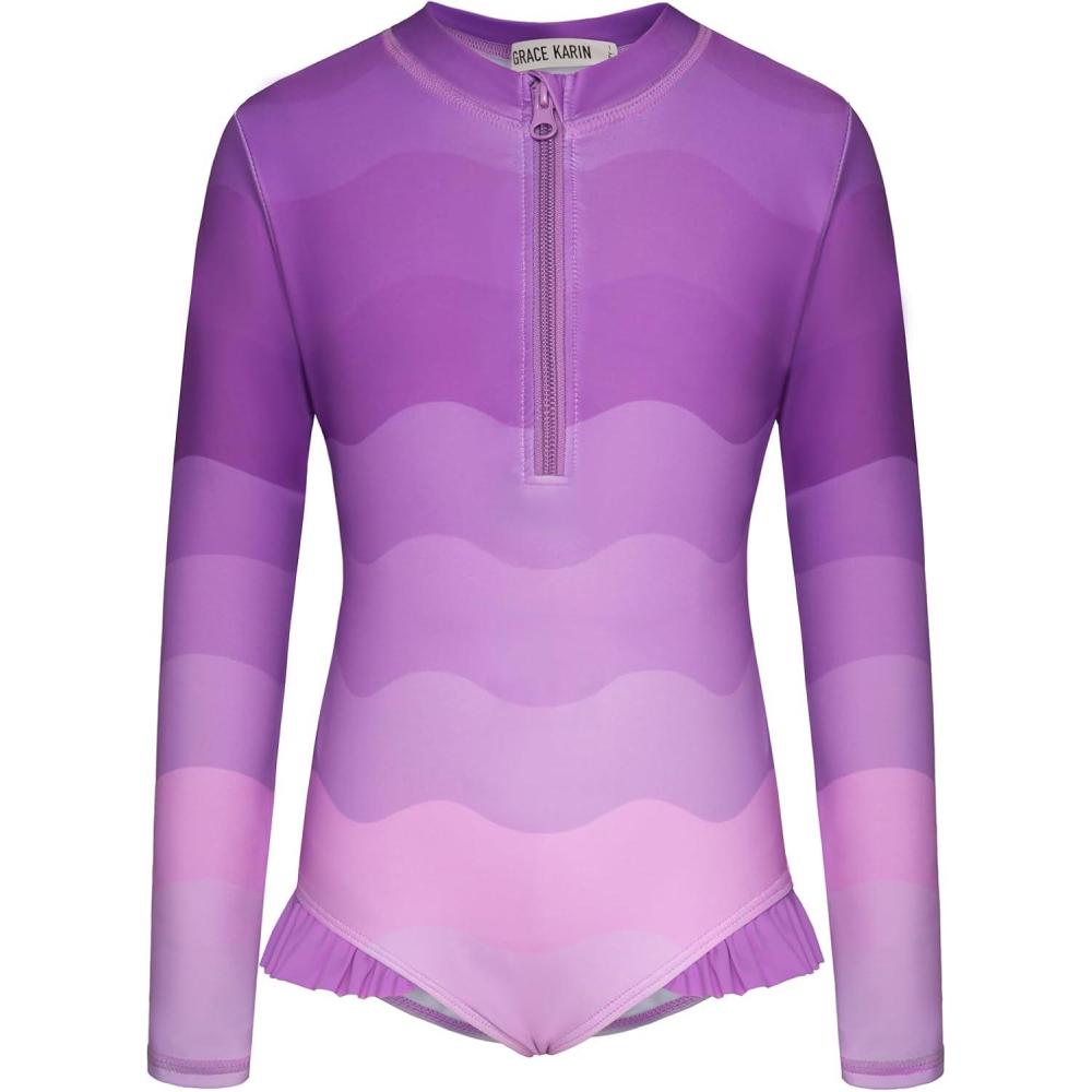 imageGRACE KARIN Girls One Piece Swimsuits Long Sleeve Bathing Suits Swimwear 514YPurple Gradient