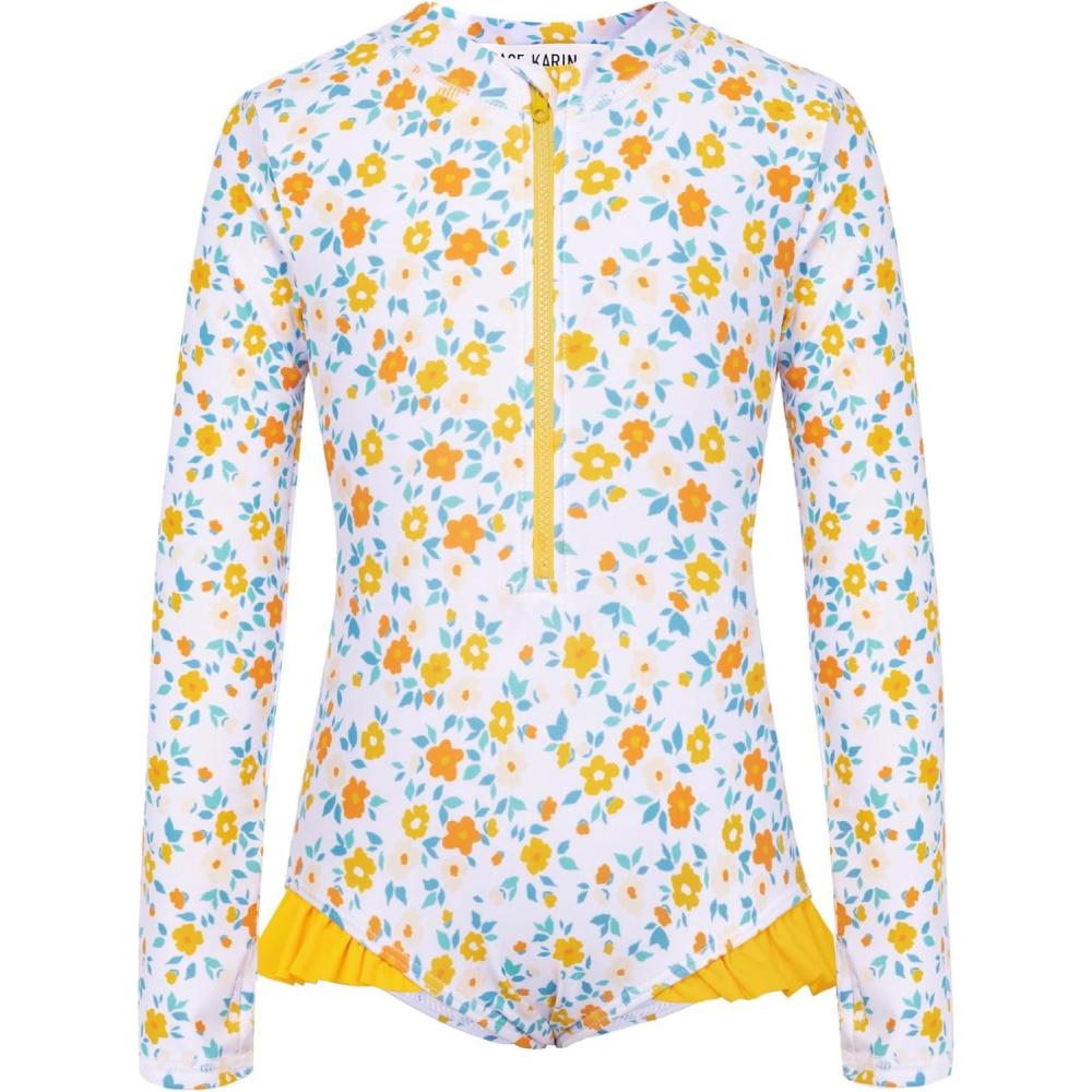 imageGRACE KARIN Girls One Piece Swimsuits Long Sleeve Bathing Suits Swimwear 514YYellow Daisy