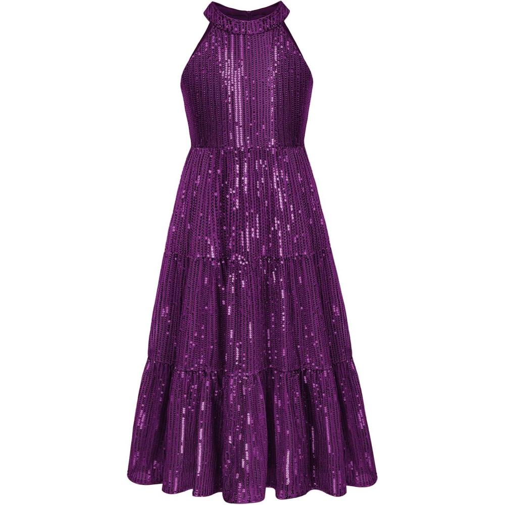 imageGRACE KARIN Girls Sequin Dress Formal Party Elegant Fancy Girls Maxi Long Dress for 514YDark Purple