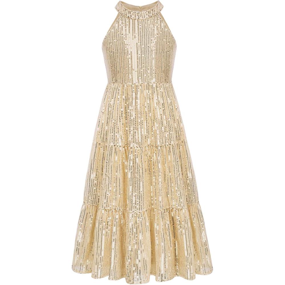 imageGRACE KARIN Girls Sequin Dress Formal Party Elegant Fancy Girls Maxi Long Dress for 514YLight Gold