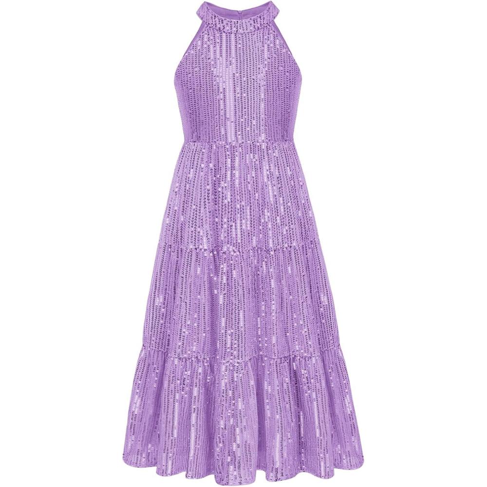 imageGRACE KARIN Girls Sequin Dress Formal Party Elegant Fancy Girls Maxi Long Dress for 514YPurple