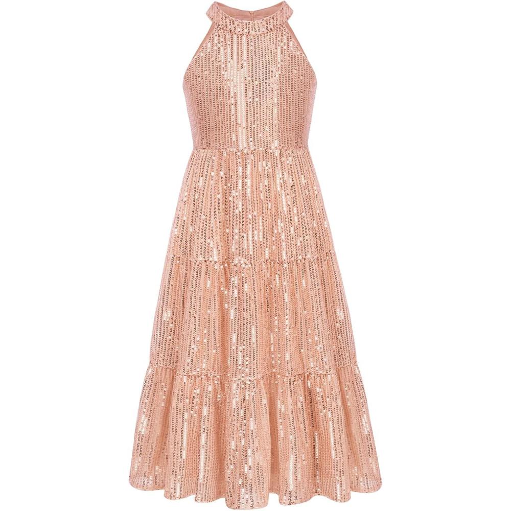 imageGRACE KARIN Girls Sequin Dress Formal Party Elegant Fancy Girls Maxi Long Dress for 514YRose Gold