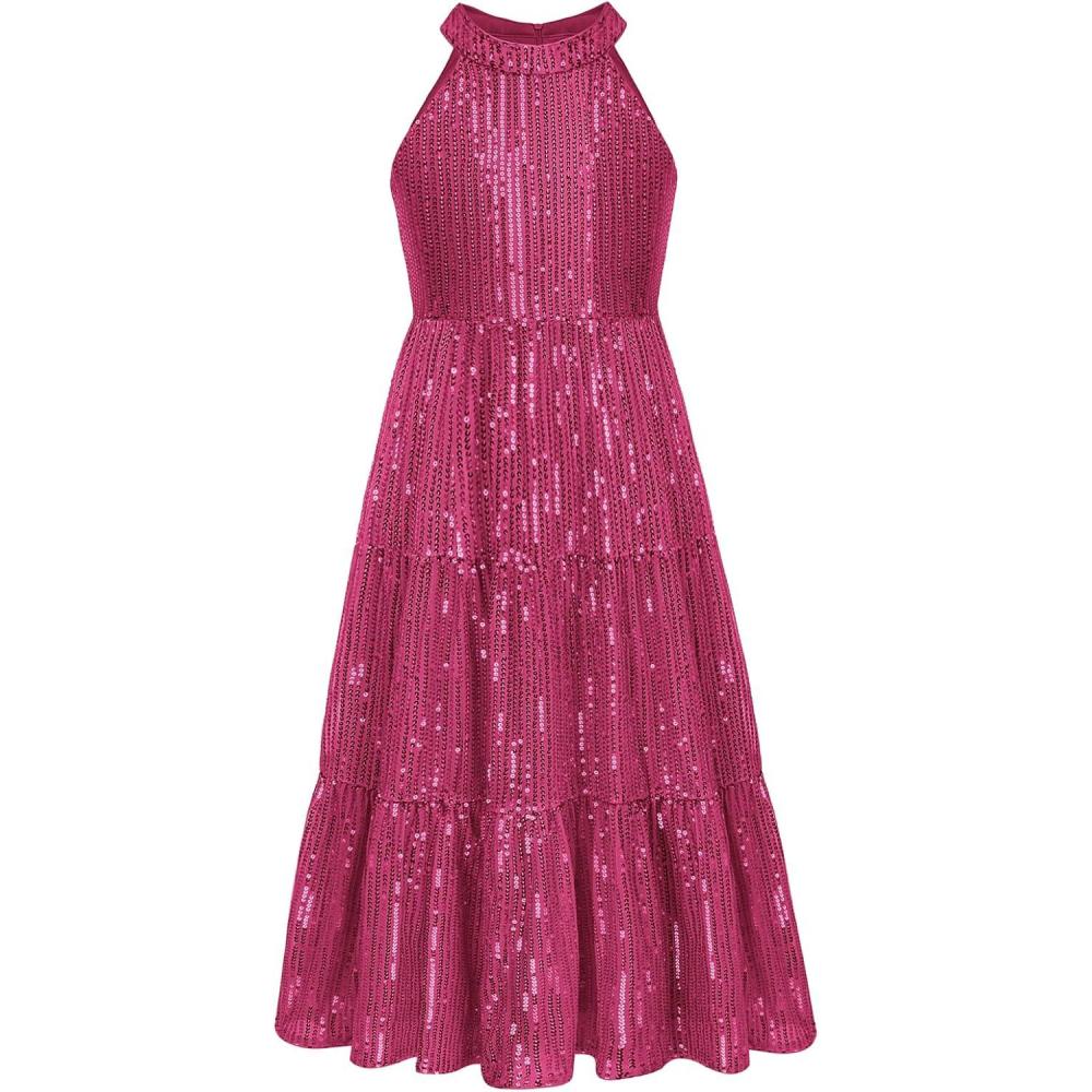 imageGRACE KARIN Girls Sequin Dress Formal Party Elegant Fancy Girls Maxi Long Dress for 514YRose Red